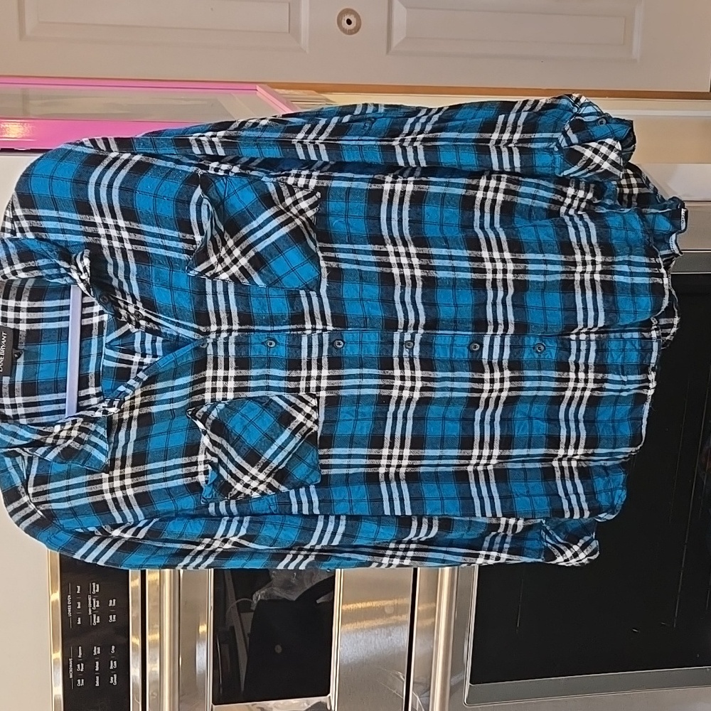 Lane Bryant Blue and Black Plaid Button Down Shirt